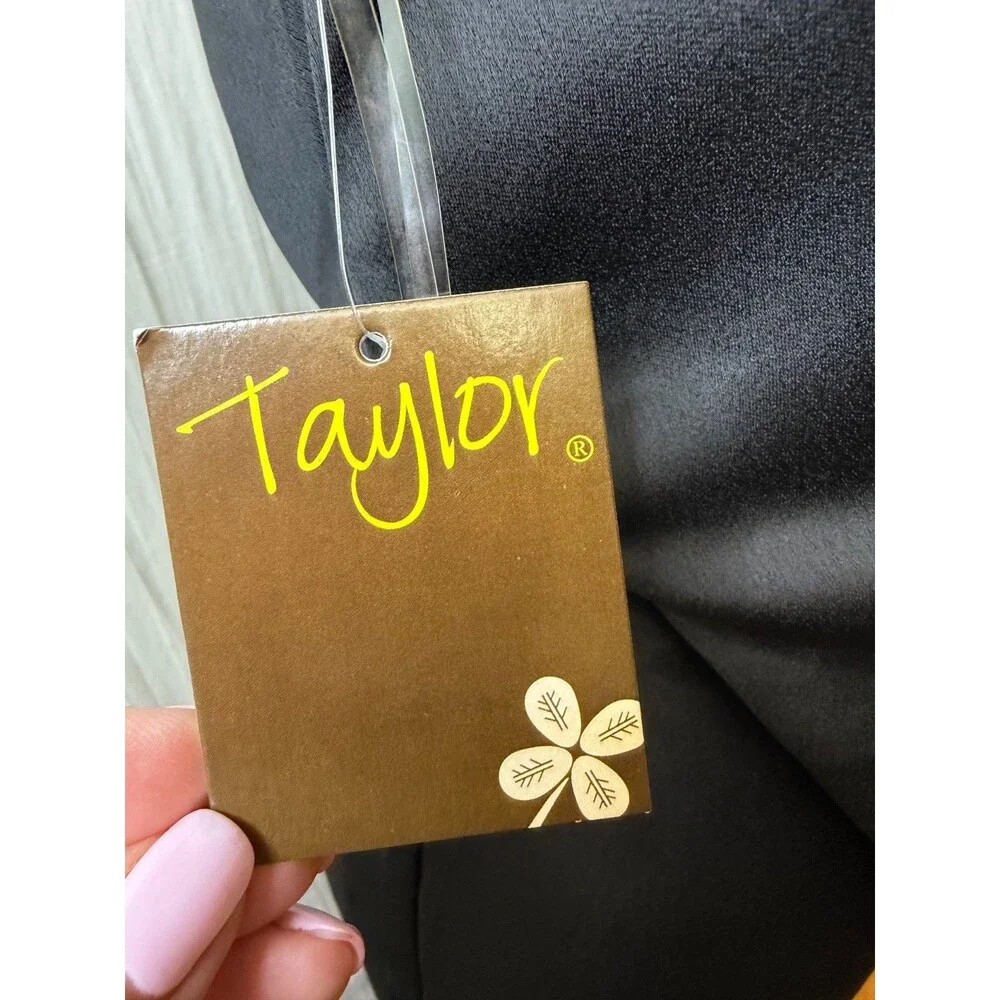 Taylor Black Formal Evening Dress Satin Open Back Maxi Gown Women's Size 4 NWT